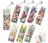 8Pcs Flower Diamond Art Bookmarks, 5D DIY Diamond Painting Bookmarks with Tassels, Bohemian Crystal Bookmarks for Reading Lovers, Home Office School Crafts, Graduation Birthday Gifts