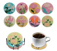 8Pcs Flower Diamond Art Coasters Kits Adults Beginners, 10 x 10cm Non-Slip Round Diamond Coasters Kit with Holder, Diamond Painting Coaster for Cups Mug Glass (Size1)