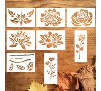 8Pcs Flower Stencils for Painting, Large Rose Lotus Chrysanthemum Template for Walls, Reusable Floral Art Paint Stencil for Garden Fence Wood Furniture Fabrics