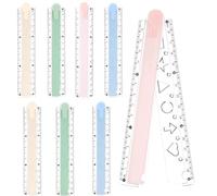 8Pcs Folding Ruler 15cm/30cm Foldable Ruler Precise Candy Color Stationery Ruler Straight Geometric Rulers Plastic Measuring Tools for Kids School Office Clear