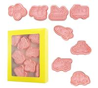 8Pcs Funny Car Theme Cookie Cutters Cute 3D Plastic Fun Cookie Mold Durable Vehicle Cookie Cutter Stamp Kids Baking Cartoon Biscuit Moulds for DIY Biscuits Icing
