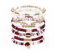 8pcs Game Day Bracelets, Trendy Clay Beaded Bracelets Summer Beach Jewelry Stackable Friendship Bracelets Rugby Football Bangle Surfer Bracelet Jewelry Gifts Game Day Accessories for Family Friends