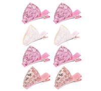 8pcs Glitter Cat Ear Hair Clip Set Pvc Nylon Plastic