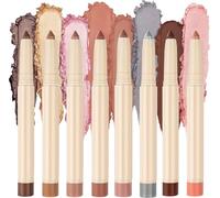 8Pcs Glitter Eye Shadow Sticks Liner Pencils Makeup, Pearl White Smokey Black Gray Silver Violet Purple Khaki Royal Blue Shimmer Glitter Eyeliner Pencil Eyeshadow Makeup for Older Women (8Pcs-Set03)
