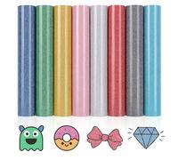 8Pcs Glitter Heat Transfer Vinyl: 12" x 10inch(30x25cm) Iron on Vinyl PU Glitter HTV for Cricut Maker DIY Clothing Hat Fabric and Most Craft Cutters Letters Weeding Crafts