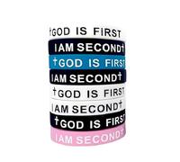 8PCS God is First I am Second Silicone Bracelets Christian Bible Verse Rubber Bracelets Religious Christian Quote Bangle Bracelet for Men Women, Bouncy, Silicone, no gemstone