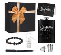 8Pcs Godfather Proposal Gifts, Will You Be My Godfather GodParents Proposal Gift Set - Includes Flask Bracelet Keychains Cards Pen Box for the God Father Uncle from Godchild Baptism Father's Day