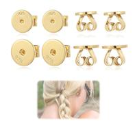 8pcs Gold Earring Backs, Durable Brass Base with 18k Gold Plating, Flat Back Earring Backs for Stud Earrings Replacement & DIY Jewelry Making
