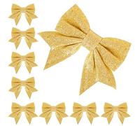8pcs Gold Glitter Bows for Christmas Tree Decoration, 5 x 7inch Xmas Glitter Bows, Gold Christmas Decorative Bows for Christmas Tree, Decor Wreath, Christmas Home Party, Girls Butterfly Decoration