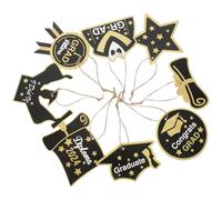 8pcs Graduation Party Sign Paper Pendant Hanging Decor Photo Backdrop | Jute Rope, Classic Black Gold Style, Lightweight Display for Ceilings, Branches, Plants or Booth Frames