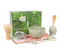 8Pcs Green Matcha Set-Ceramic Matcha Bowl, Matcha Whisk with Sakura Charm Complete Japanese Matcha Kit with Whisk, Scoop, Sifter & Cloth(Matcha Green)