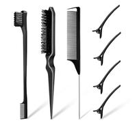 8PCS Hair Brush Set, Teasing Brush Slick Back Curly Hair Brush, Hair Comb Edge Hair Brush Set, Rat Tail Hair Comb Brush with Hair Clips, Back Combing Brushes for Hairdresser Women Baby Children