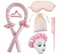 8PCS Hair Curler Heatless Set, Soft Heatless Curler, Curling Rod for Volume, Silk-Like Eyeshade, Storage Bag, Suitable for Long Hair, Curly, Straight, Silk Soft Sleep Cap (Pink)