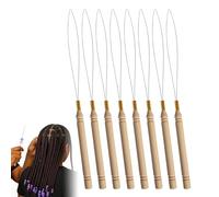 8Pcs Hair Extension Loop Threader with Wooden Handle Hair Loop Pull Through Tool Flexible Non-Slip Micro Rings Nano Beads Styling Accessories for Hair Feather Extensions DIY Hairstyles Beaded Crafts