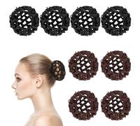 8PCS Hair Nets, Invisible Knit Hairnets, Knit Mesh Snoods, Ballet Hair Bun Covers and Nets for Girls and Women, Elastic Mesh Bun Cover for Dancer, Bank Clerk, Nurse and Ice Skater (Black, Brown)
