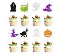 8Pcs Halloween Cupcake Toppers,Halloween Party Decoration Cake Decor,Glitter Skull Ghost Pumpkin Ghost Purple Witch Hat Cat Cupcake Picks Toothpick Flags Party Decorations