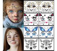 8Pcs Halloween Face Tattoo for Kids, Animal Tattoos Halloween Temporary Face Stickers Leopard Print Glitter Face Stickers Makeup Stickers Festival Party Stage Makeup (8Psc-kid tattoo)