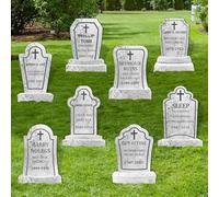 8pcs Halloween Gravestones Decorations Outdoor Grave Props 17 In Vintage Graves With Stakes Simulation Large Stones Waterproof Tombstones Funny Epitaph Suitable For Gardens Lawns Horror Parties props