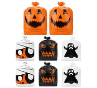 8pcs Halloween Leaf Bags, 2 Sizes Large Plastic Lawn Leaf Pumpkin Bags 4 Styles Halloween Lawn Leaf Container Reusable Yard Waste Bags for Outdoor Leaves Trashes