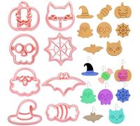 8Pcs Halloween Polymer Clay Cookie Cutters One-Touch Molding 3D Ghost Pumpkin Raised Design Cookie Stamps for Frosting Decoration Or Earrings Jewelry Making