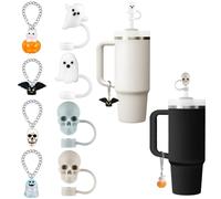 8Pcs Halloween Straw Toppers Handle Charms for Stanley Cup 10mm Cute Ghost Skull Straw Cover Cap Spooky Stanley Cup Accessories Horror Halloween Charms for Tumbler 30 40 Oz Men Women Funny Gifts