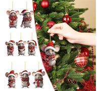 8pcs Hamster Christmas Ornaments, Red Christmas Hat Hamster Pine Tree Decoration, Hanging House Christmas Souvenirs, Car Interior Accessories