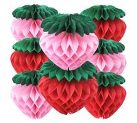 8Pcs Hanging Strawberry Honeycomb Decorations, Pink & Red 3 Small 15cm + 1 Large 20cm Per Color, Paper Strawberry Ornaments for Summer Party, Fruit Themed Birthday, Luau, Bridal Shower