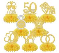 8Pcs Happy 50th Anniversary Honeycomb Centerpiece 50th Birthday Table Decoration 50th Wedding Anniversary Decorations Golden Birthday Anniversary Party Supplies Gold Silver Glitter