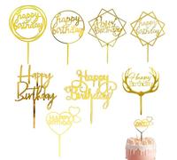 8Pcs Happy Birthday Cake Toppers Enhanced Celebratory Atmosphere Acrylic Cake Toppers Cake Decoration Party Supplies for Children or Adults Various Cupcake Topper (Gold)