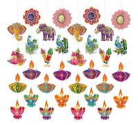 8Pcs Happy Diwali Party Hanging Decoration Paper Cutouts Diwali Decorations for Home Supplies Indian Festival of Lights Hanging Banner Deepavali Garland Decor