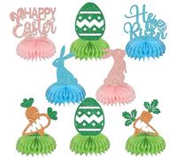 8Pcs Happy Easter Centerpiece Honeycomb - He is Risen Decoration - Bunny Easter Birthday Table Decoration Glitter