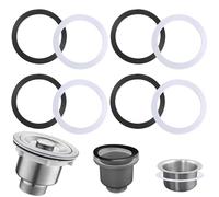 8Pcs HARY Bath Plug Seal, 110mm Sink Plug Rubber Seal, O-Ring Washer & Basin Waste Seal Kit for Kitchen Bathroom Tap Washers, Black & White Pop Up Plug Replacement Gasket, Pop Up Plug Washer