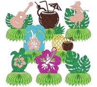 8Pcs Hawaiian Tropical Party Decoration Hawaiian Aloha Luau Honeycomb Centerpieces Summer Party Decorations Green Rose Gold Glitter