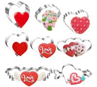 8PCS Heart Cookie Cutters Set, Stainless Steel Romantic Baking Tools with Multiple Styles Including Love Lettering, Perfect for Valentine’s Day/Wedding