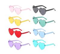 8Pcs Heart Shaped Metal Frame Glasses Retro Hippie Style Multicolor Sunglasses, Christmas Party Glasses, John's 60s Style Glasses Accessories (Gold Frame)