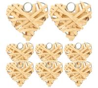 8pcs Heart Shaped Willow Hanging Ornament, Natural Rattan Decor | Beige Woven Design, Creative Festive Styling, Simple to Hang, Suitable for Christmas, Weddings, Parties and Photography