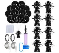 8PCS Heavy Balloon Weights, Helium Balloon Weights, With 50Pcs Balloons, 1 Air Pump, 1 Knot Tying Tool, 2 Rolls Ribbon, 2 Roll Arch Strip & 200 Glue Dots, Balloons Accessory for Celebrations (Black)