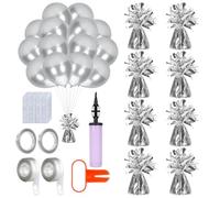 8PCS Heavy Balloon Weights, Helium Balloon Weights, With 50Pcs Balloons, 1 Air Pump, 1 Knot Tying Tool, 2 Rolls Ribbon, 2 Roll Arch Strip & 200 Glue Dots, Balloons Accessory for Celebrations, Silver