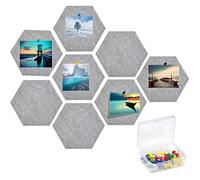 8Pcs Hexagon Pin Board, 7.8 * 6.8 Inches Self Adhesive Bulletin Board Wall Hexagonal Felt Board with 20Pcs Push Pins, Grey Pin Board for Bedrooms Wall, Hexagon Pin Boards for Home