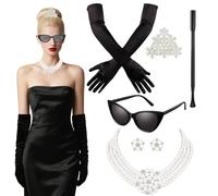 8PCS Holly Golightly Accessories, Halloween Costumes Women, 1920s Flapper Great Gatsby Accessories Set, Fancy Dress Jewellery with Pearl Necklace 60s Retro Accessorie for Cospaly Carnivals Birthday