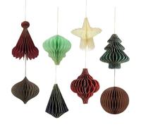 8PCS Honeycomb Party Decorations, 3D Paper Glitter Edge Hanging Christmas Decorations, Christmas Tree Ornaments Mini Festive Ornaments for Xmas Party Favor, New Year, Holiday, Home Decor