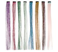 8pcs Horse Mane Tinsel Clip in Extensions Sparkling Shine | High Temperature Wire, Unicorn Styling and Rainbow Hair, for Western Themed Gatherings and Bridal Parties Random Color