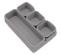 8pcs Interlocking Drawer Organiser Plastic Storage Trays Dividers for Kitchen Office Desk Make-Up Clothing Jewellery Craft Bathroom organising, Grey