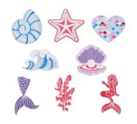 8pcs Iron on Patches for Clothes, Ocean Theme Sea Shell Mermaid Waves Iron on Patches Embroidered Patches Sew on Embroidered Applique for Girls DIY Backpacks Hats Jeans Jackets