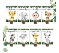 8Pcs Jungle Safari Centerpieces and Wooden Stands, Safari Baby Shower for Table Decorations, Jungle Animal Birthday Party Centerpiece for Boys Kids, Wild One Themed Birthday Party Supplies