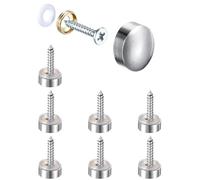 8PCS Juttzzei Brass Mirror Screws Cap, 12mm Mirror Screws with Caps, Upgraded Polished Brass Decorative Screw with Caps for Mirrors, Furniture Fittings, Glass, Tables, Wardrobes - Silver