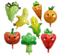 8pcs Kawaii Fruit Vegetable Balloons for Party Decoration,Assorted Big Apple Banana Orange Strawberry Grape Corn Carrots Broccoli Foil Balloons for Birthday Easter Summer Graduation Party Accessories