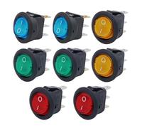 8pcs KCD1 On/Off 3-Pin 2-Position Snap 20A 12V Red LED Round Boat Rocker Switch with For Househeld DIY Replacement(8pcs mix color)
