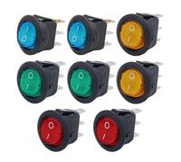8pcs KCD1 On/Off 3-Pin 2-Position Snap 20A 12V Red LED Round Boat Rocker Switch with LED For Househeld DIY Replacement(8pcs mix color)