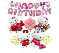 8PCS Kity Party Balloons, Cartoon Cat Foil Balloon Happy Birthday Banner, Cat Theme Birthday Decorations Set with Latex Balloons Party Supplies for Boys Girls Kids